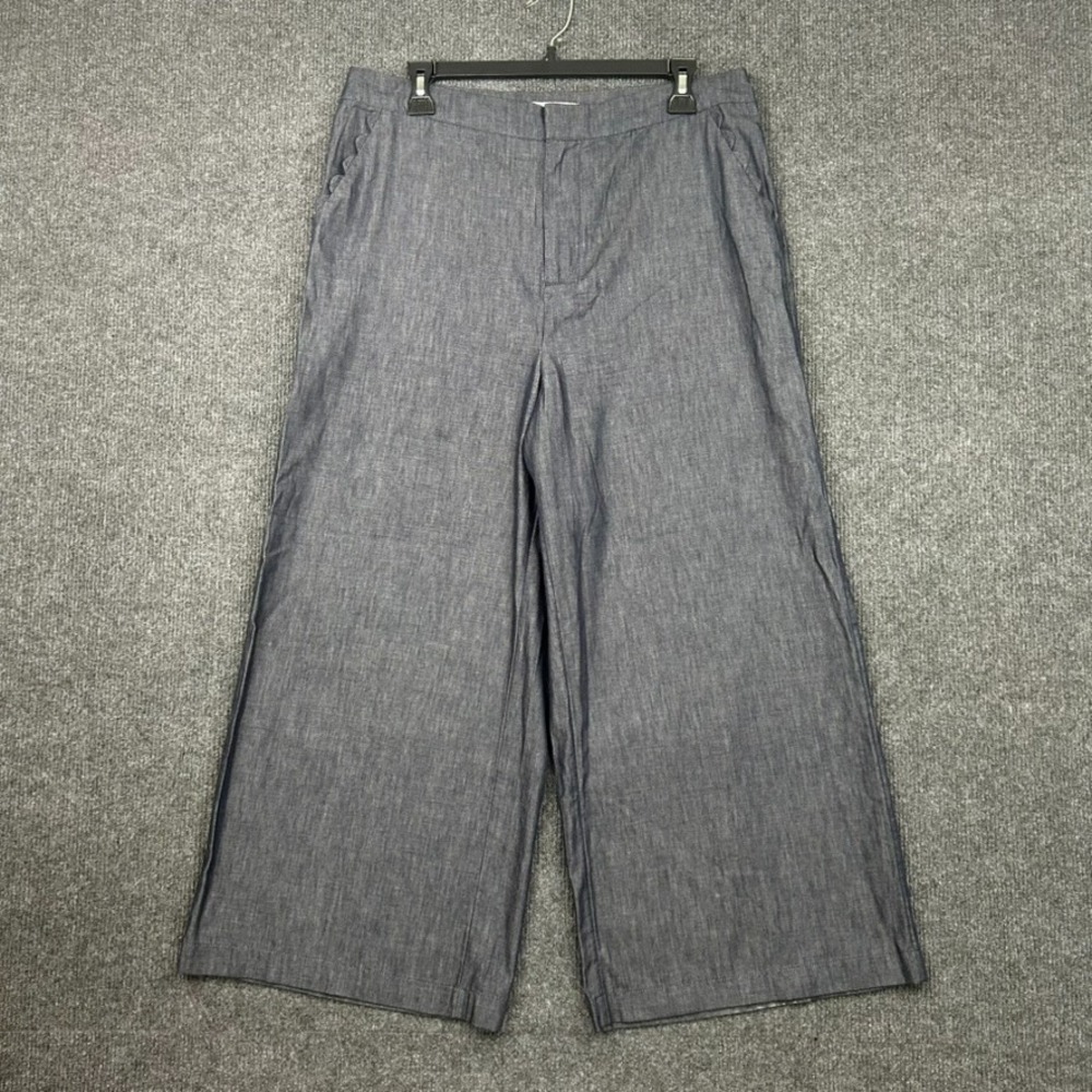 Kika Vargas Women's Crop Dress Pants Wide Leg Dark Blue Chambray Size 12